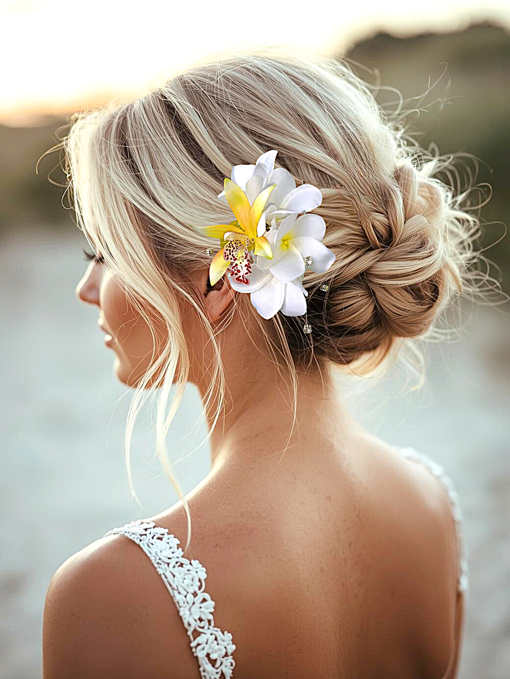 Tropical Bridal Headpiece with Real Touch White Plumeria & Silk